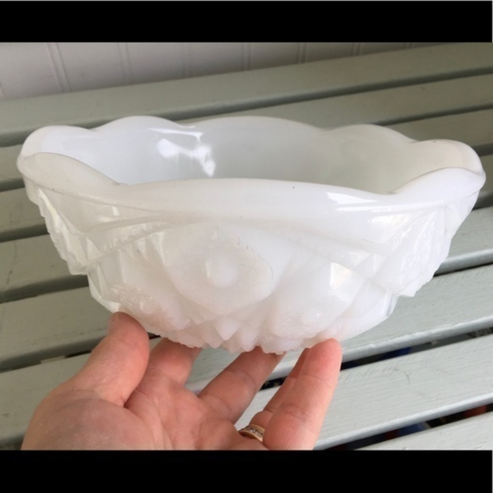 Vintage Quilted Milk Glass Serving Bowl